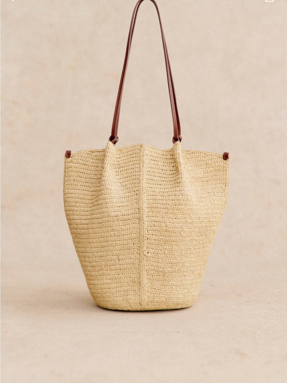 NWT Sézane Cream Straw Tote with Brown Leather Straps